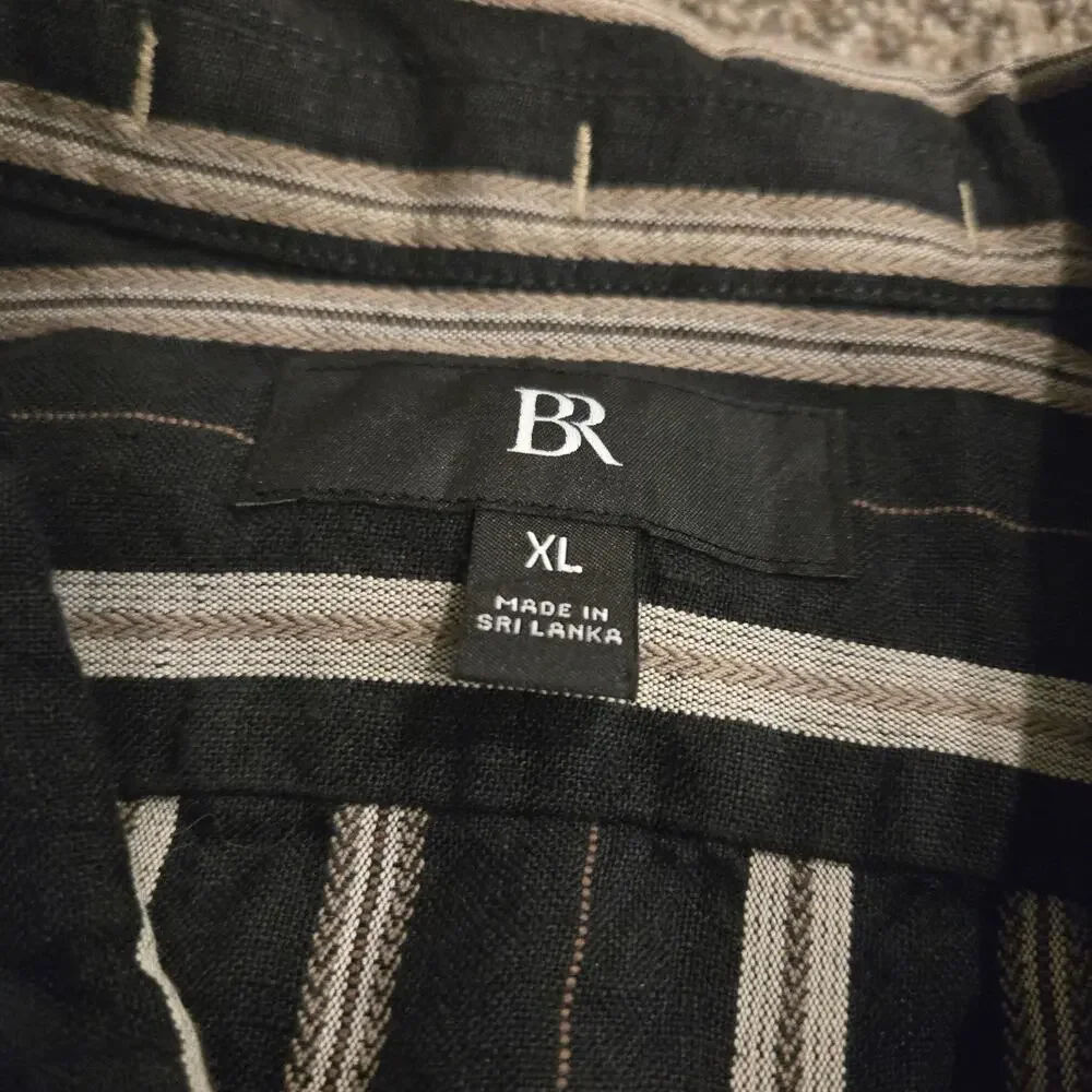 Banana Republic Men XL Carpinteria Linen Cotton Striped Utility Shirt Jacket